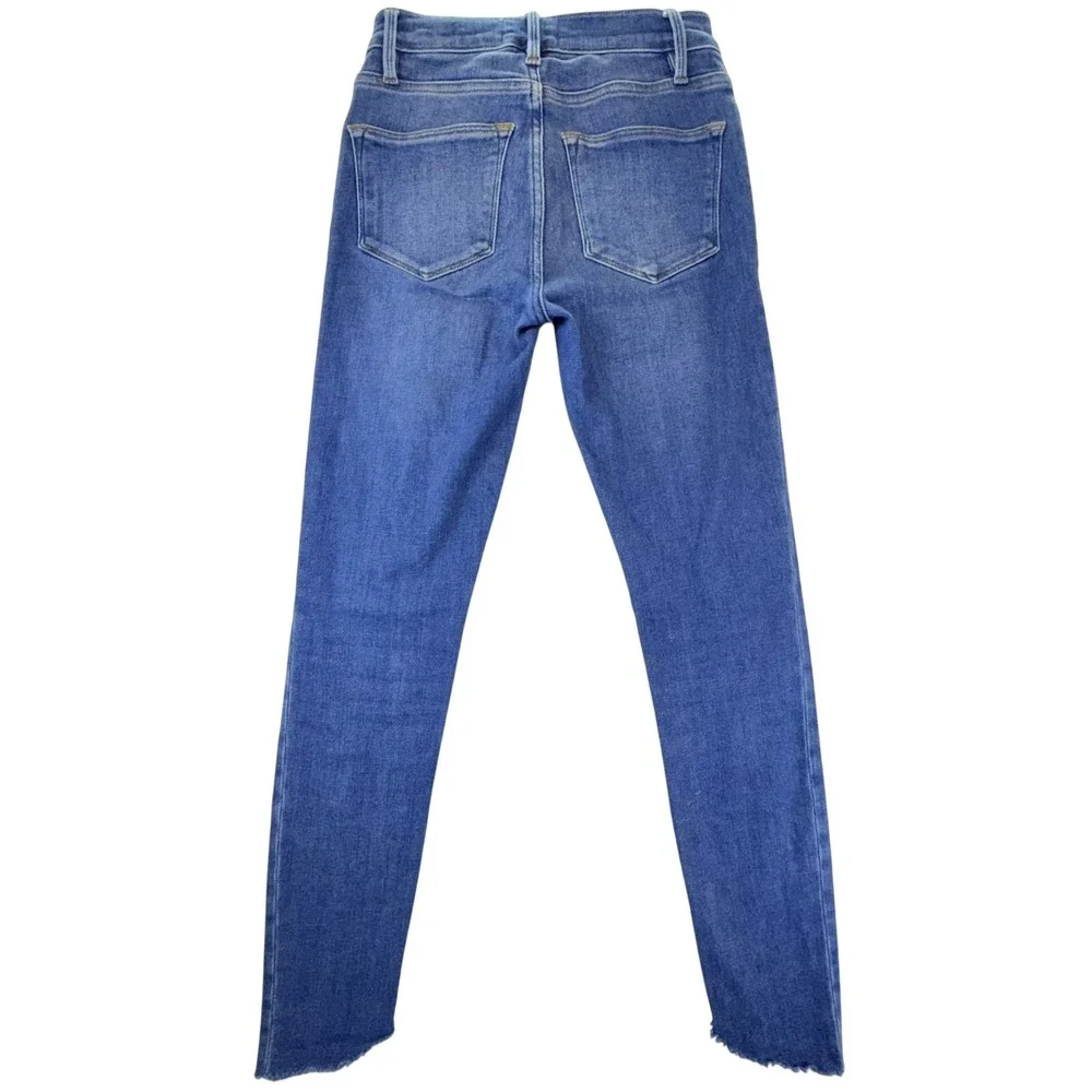 Frame Denim Le High Skinny Jeans Blue Front Seam Raw Split‎ Hem Size 24 - Picture 2 of 8